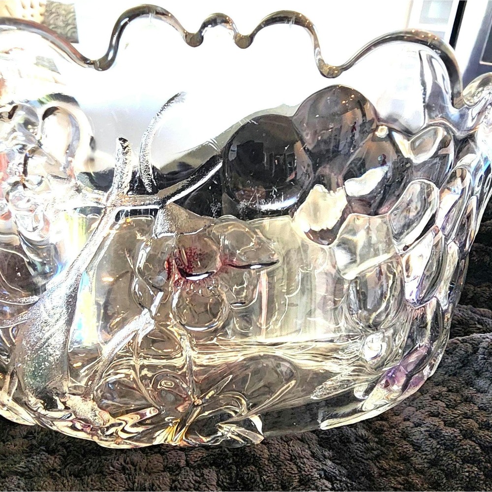 Studio Nova Fruit Harvest Iridescent Glass Bowl Vintage Mikasa Embossed 11 inch - Picture 4 of 4